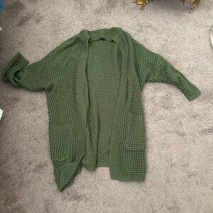 Green Chunky Knit Cardigan Sweater